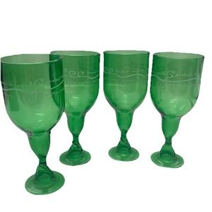 Green Wine Glasses Etched Protégez Notre Terre Protect Your Land Set Of 4 Footed